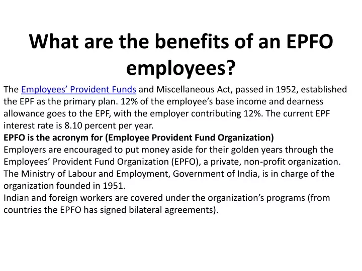 what are the benefits of an epfo employees