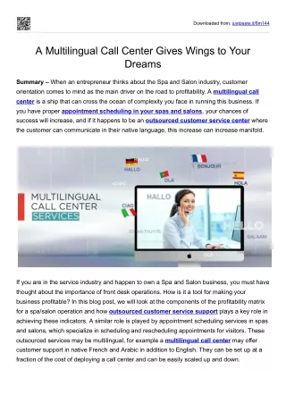 A Multilingual Call Center Gives Wings to Your Dreams