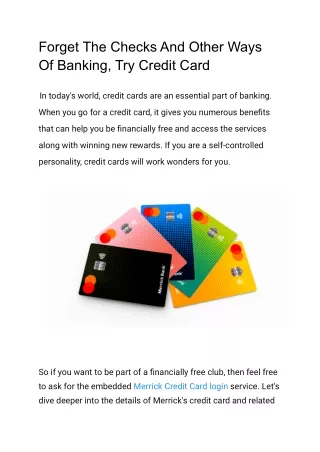 Forget The Checks And Other Ways Of Banking, Try Credit Card