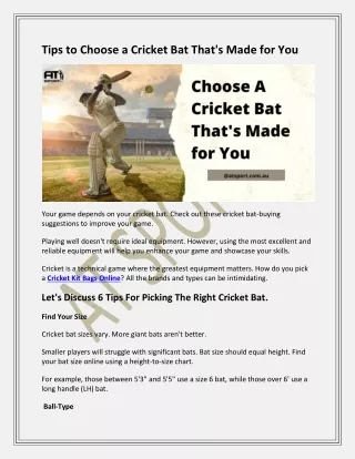 Tips to Choose a Cricket Bat That