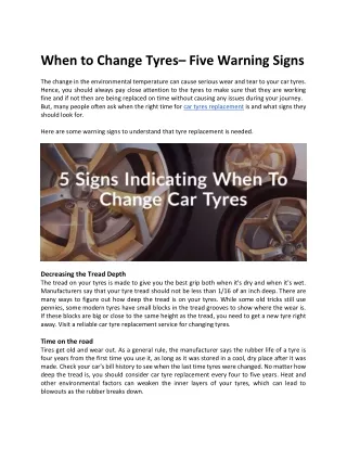 When to Change Tyres– Five Warning Signs