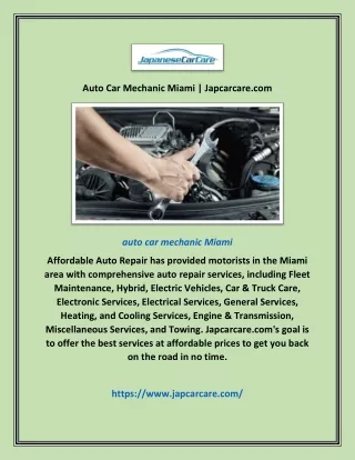 Auto Car Mechanic Miami | Japcarcare.com