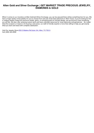 Allen Silver And Gold Exchange | ACQUIRE SELL PROFESSION JEWELRY, DIAMONDS & GOLD