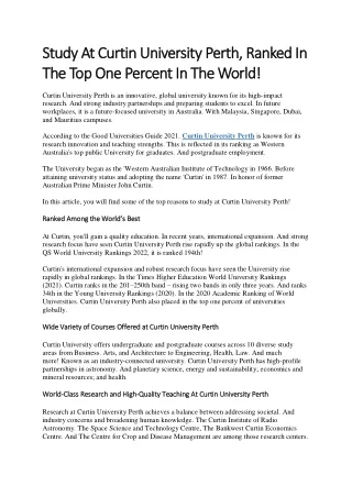 study at curtin university perth ranked in study