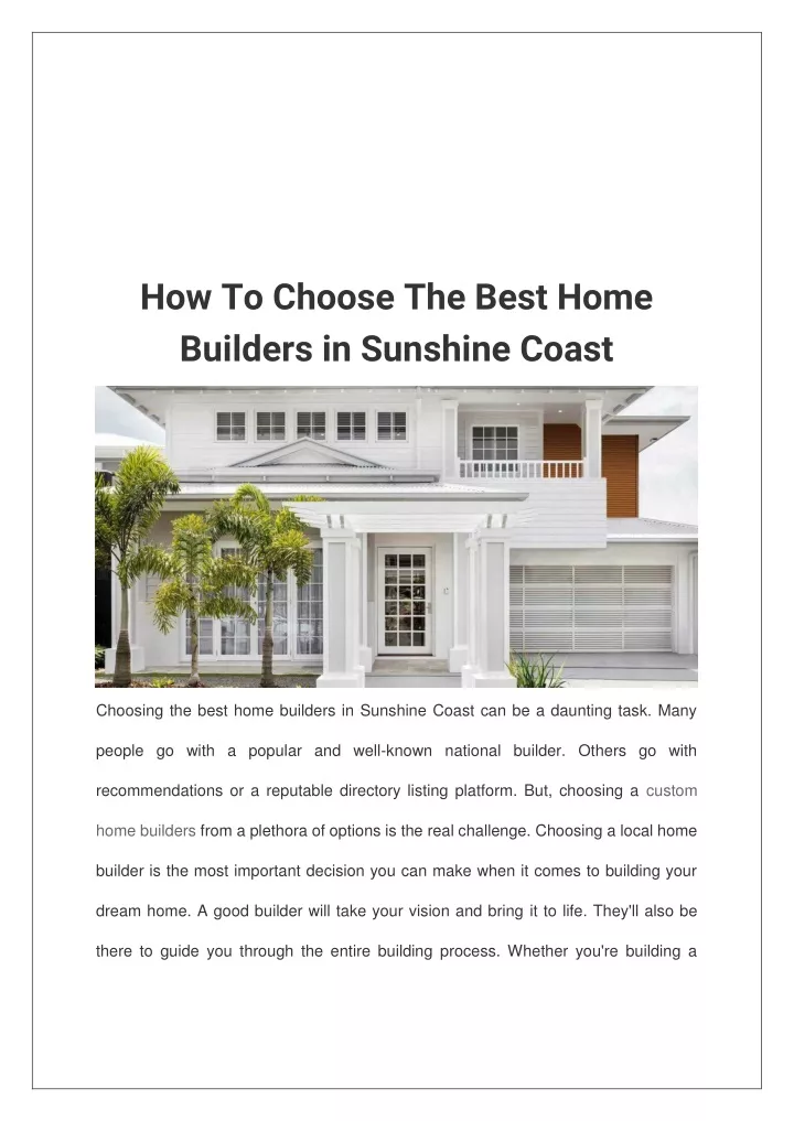 how to choose the best home builders in sunshine