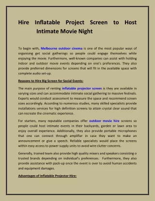 Hire Inflatable Project Screen to Host Intimate Movie Night