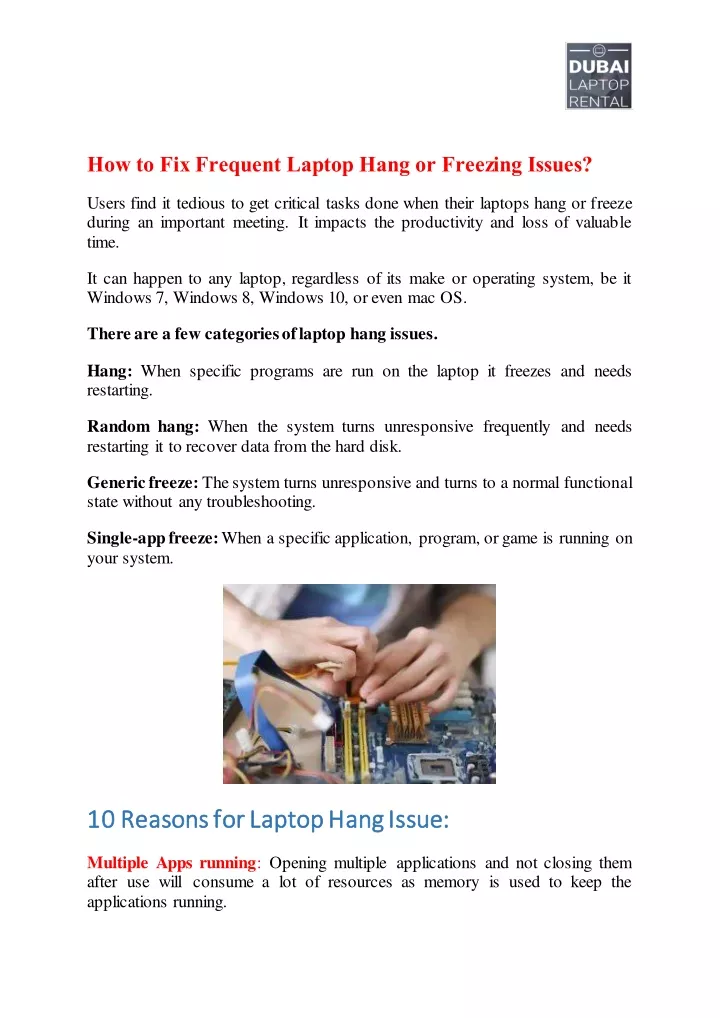 how to fix frequent laptop hang or freezing issues