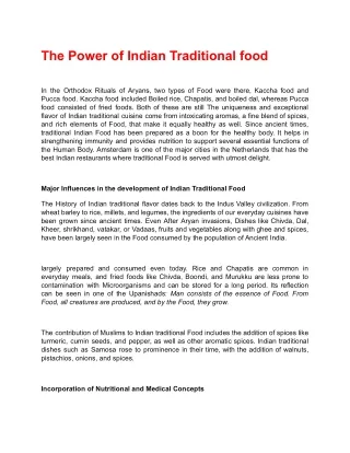 The Power of Indian Traditional food