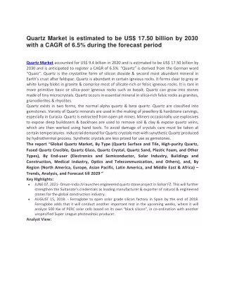 quartz market is estimated to be us 17 50 billion