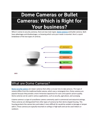 Dome Cameras or Bullet Cameras - Which is Right for Your business