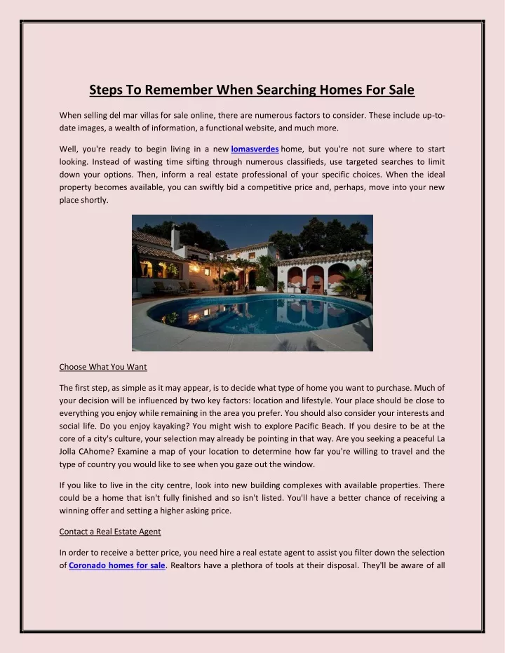 steps to remember when searching homes for sale