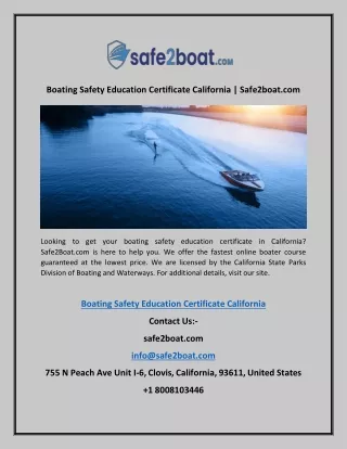 Boating Safety Education Certificate California | Safe2boat.com