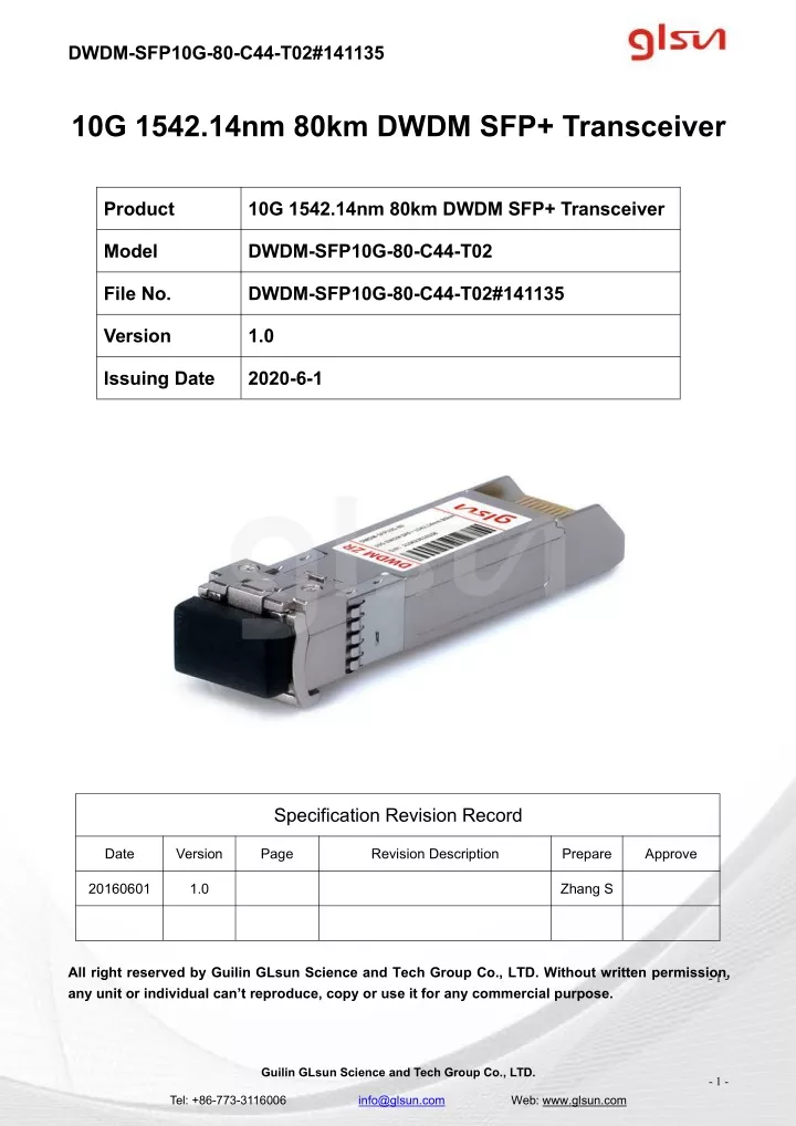 dwdm sfp10g 80 c44 t02 141135