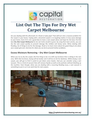 List Out The Tips For Dry Wet Carpet Melbourne