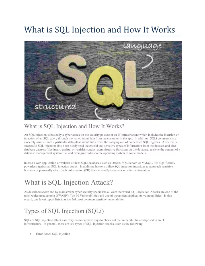 what is sql injection and how it works