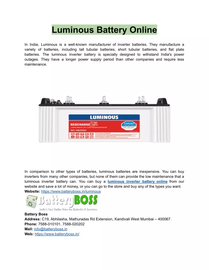 luminous battery online