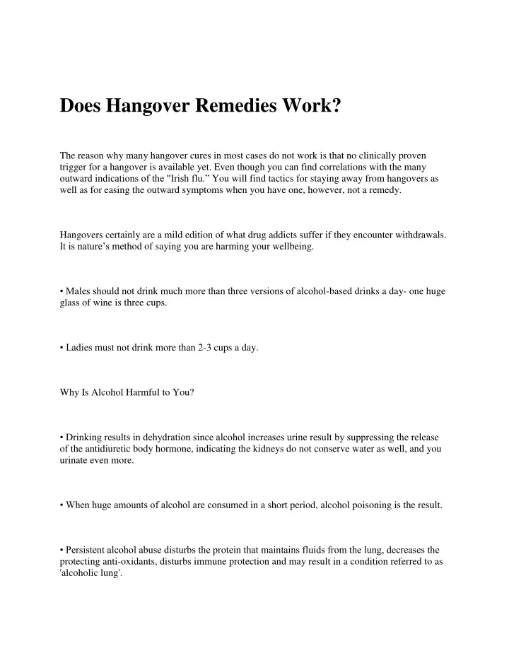 does hangover remedies work