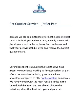Pet Courier Service – JetSet Pets