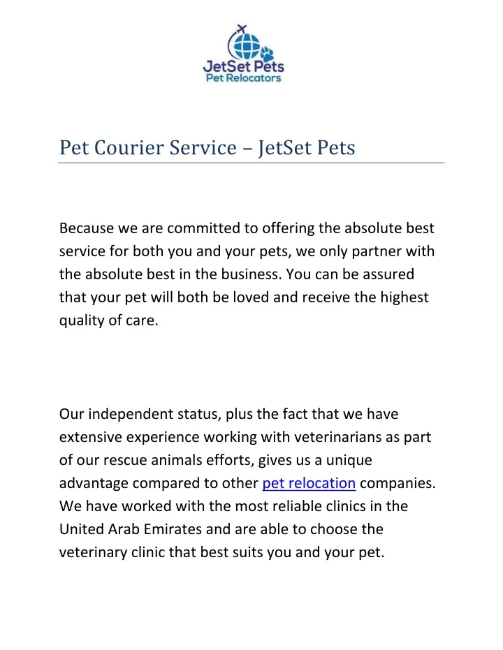 pet courier service jetset pets