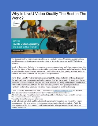 Why Is LiveU Video Quality The Best In The World