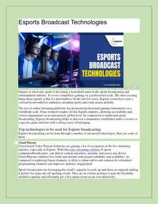 Esports Broadcast Technologies