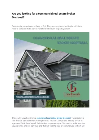 Are you looking for a commercial real estate broker Montreal