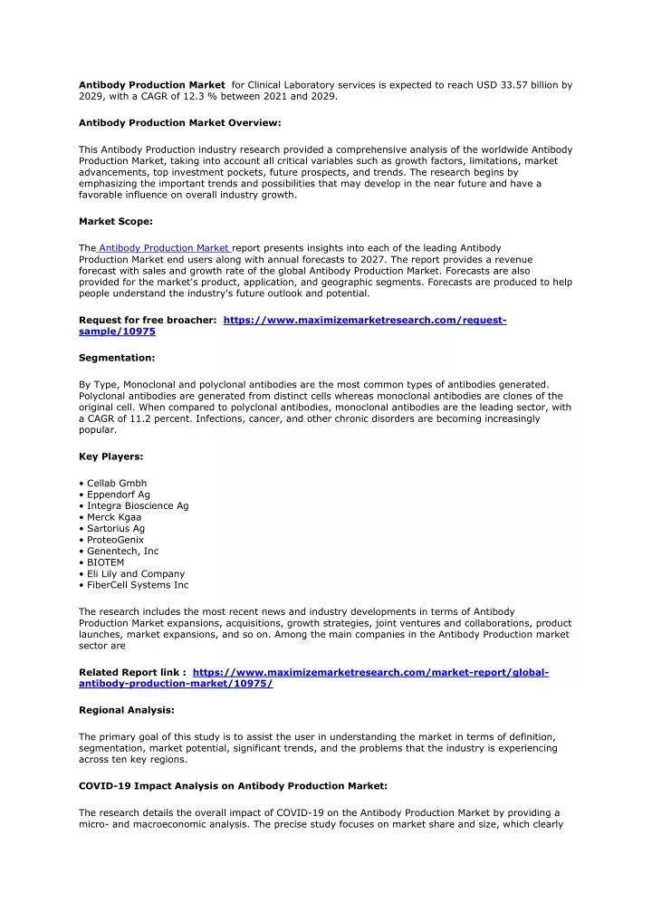 antibody production market for clinical