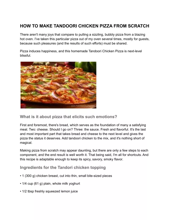 how to make tandoori chicken pizza from scratch