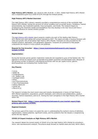 high potency api s market was valued