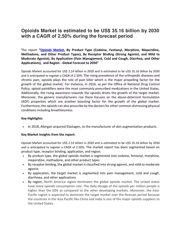 opioids market is estimated