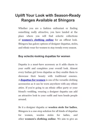Uplift Your Look with Season-Ready Ranges Available at Shingora