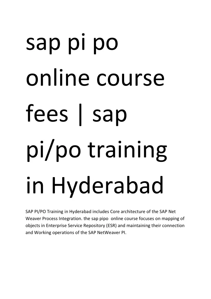 sap pi po online course fees sap pi po training