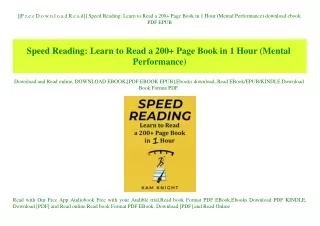 [[F.r.e.e D.o.w.n.l.o.a.d R.e.a.d]] Speed Reading Learn to Read a 200  Page Book in 1 Hour (Mental Performance) download