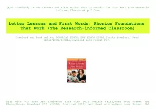 (Epub Download) Letter Lessons and First Words Phonics Foundations That Work (The Research-informed Classroom) pdf free