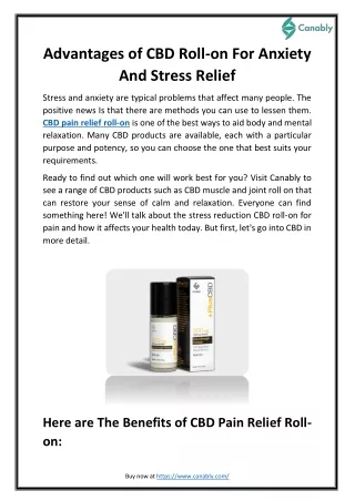 Advantages of CBD Roll-on For Anxiety and Stress Relief