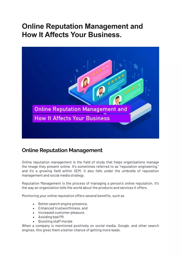 online reputation management and how it affects