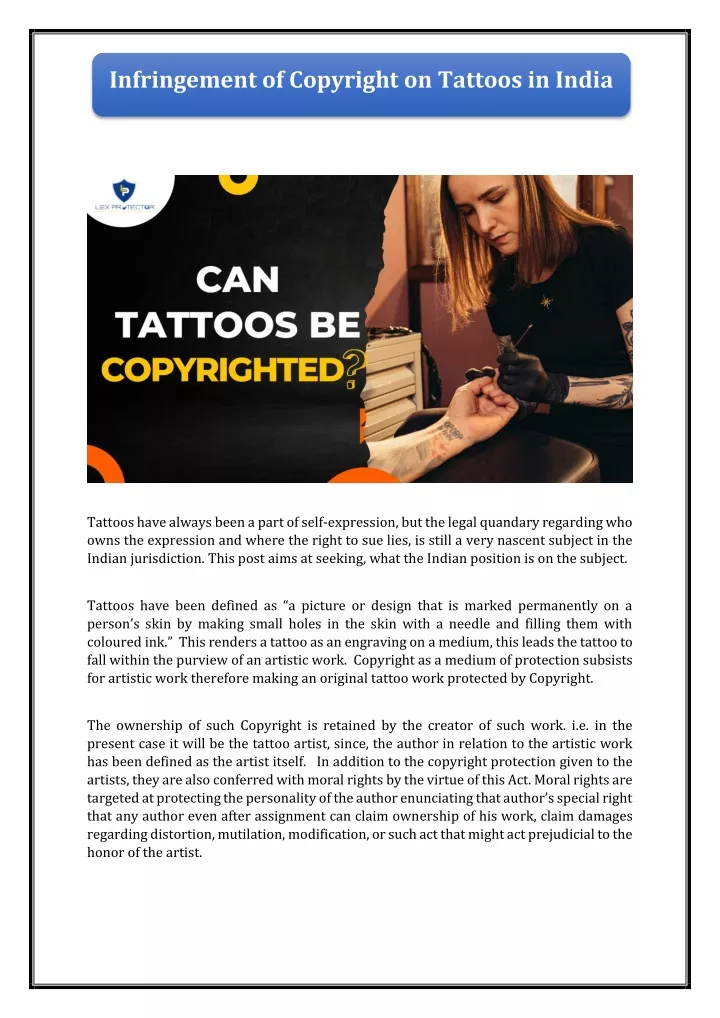 infringement of copyright on tattoos in india
