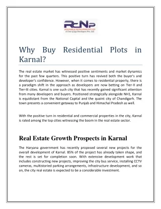 why buy residential plots in karnal