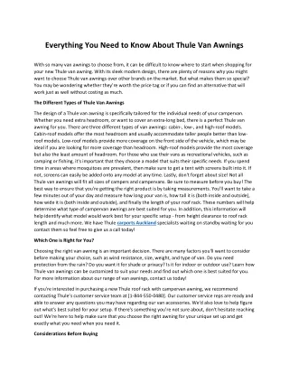 Everything You Need to Know About Thule Van Awnings