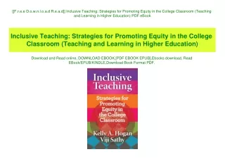[[F.r.e.e D.o.w.n.l.o.a.d R.e.a.d]] Inclusive Teaching Strategies for Promoting Equity in the College Classroom (Teachin