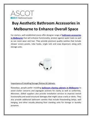 Buy Aesthetic Bathroom Accessories in Melbourne to Enhance Overall Space