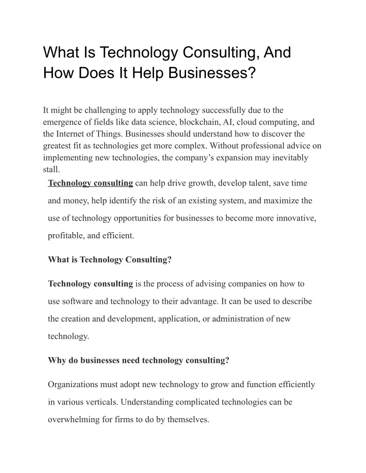 what is technology consulting and how does