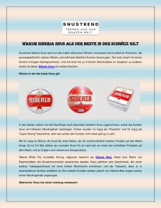 Warum Siberia Snus als der Beste in der Schweiz gilt
