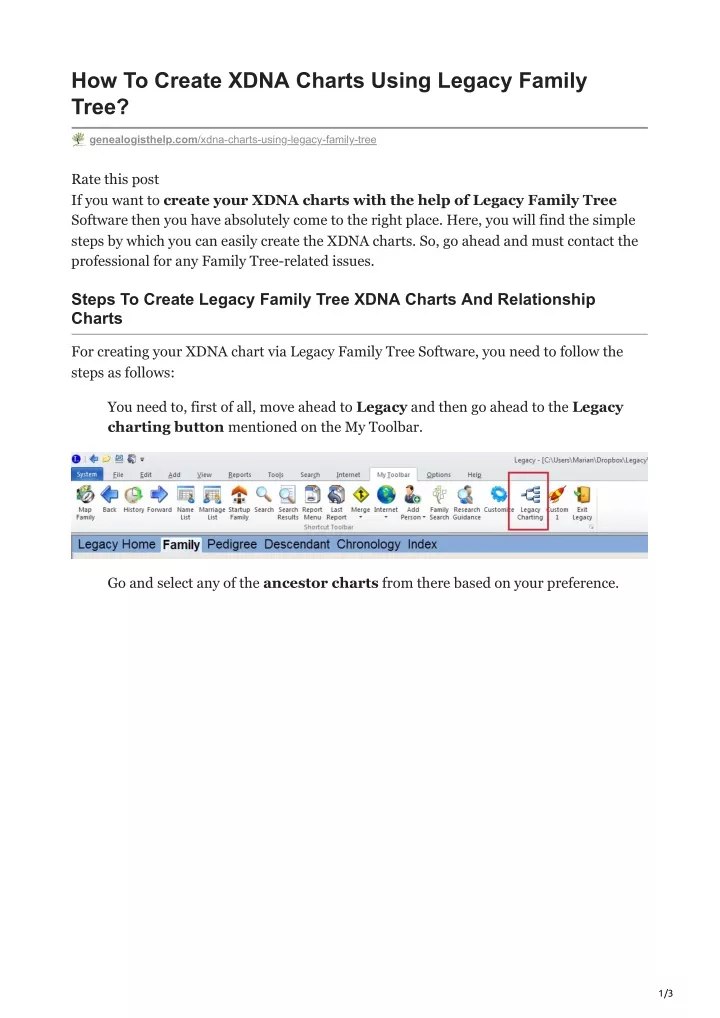 how to create xdna charts using legacy family tree