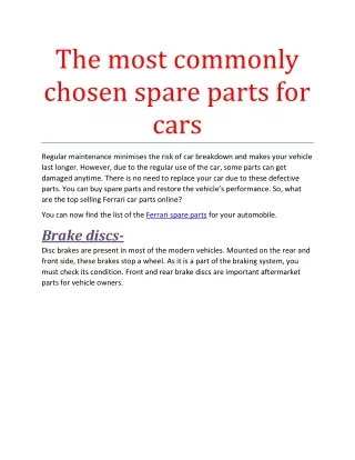 The most commonly chosen spare parts for car1