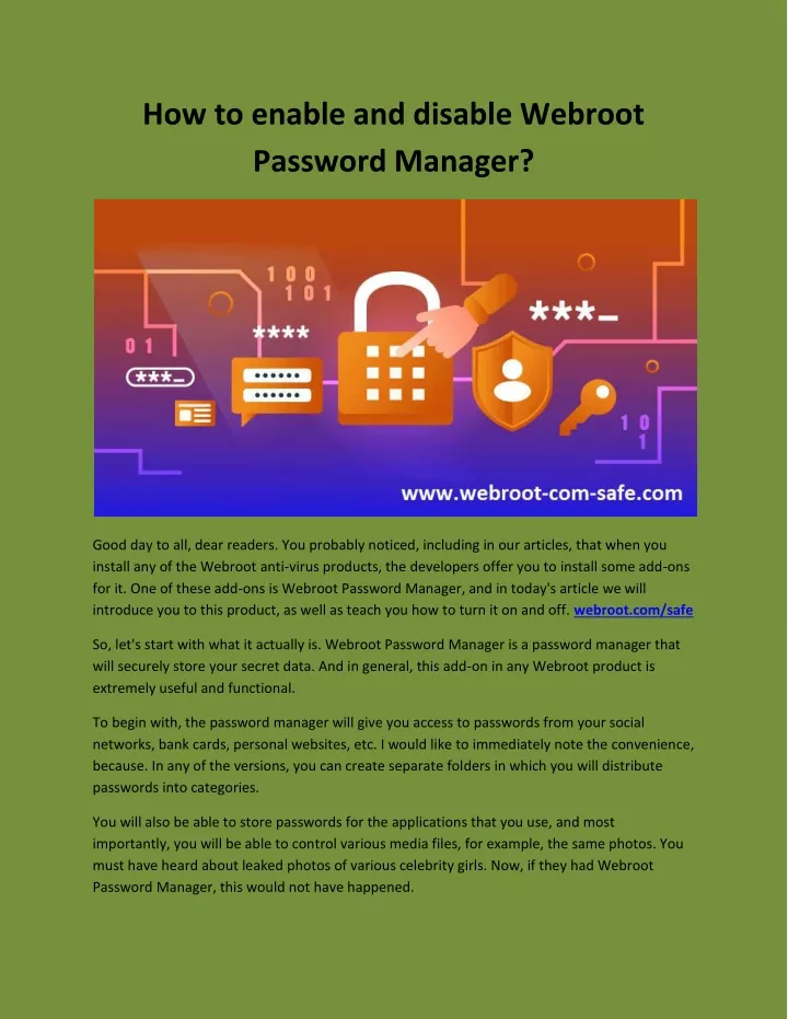 how to enable and disable webroot password manager