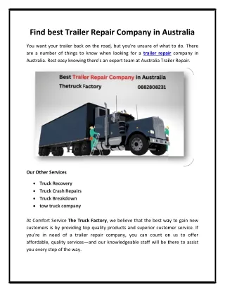 Top Notch Trailer Repair Company in Australia