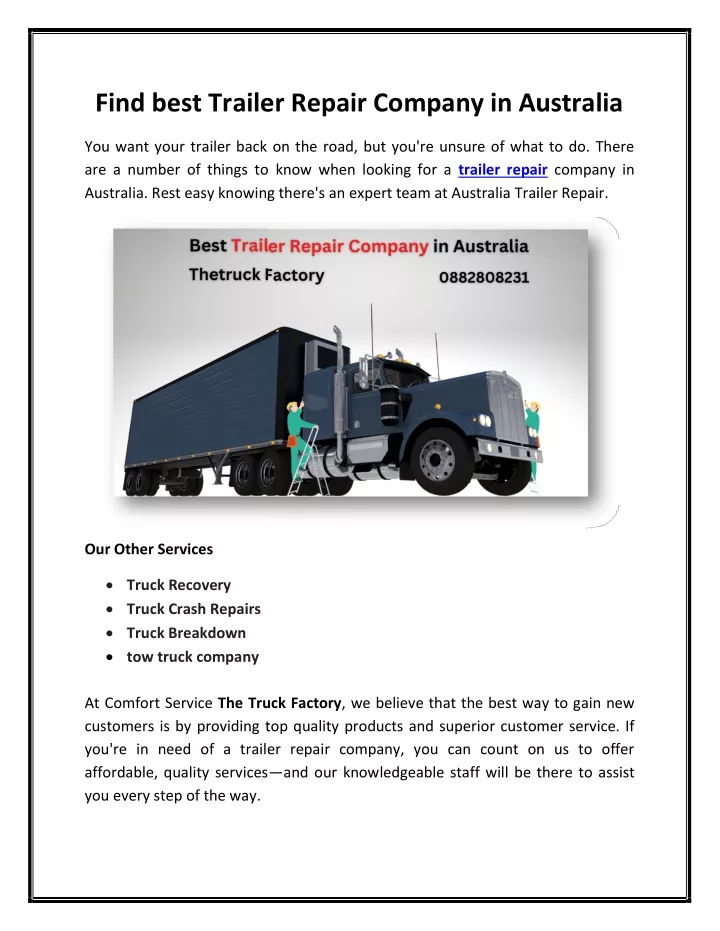 find best trailer repair company in australia