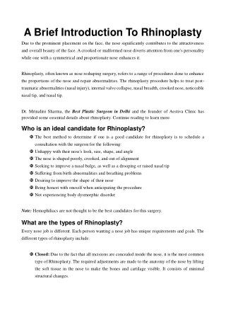 A Brief Introduction To Rhinoplasty