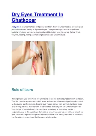 Dry Eye Treatment In Ghatkopar - Mumbai Eye Care